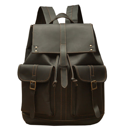 Men's backpack handmade original cowhide genuine leather retro fashion unisex casual bag 