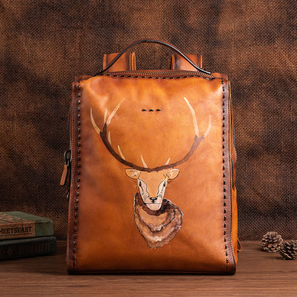 Men's backpack cowhide genuine leather unique fashion travel bag 