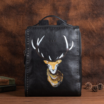Men's backpack cowhide genuine leather unique fashion travel bag 