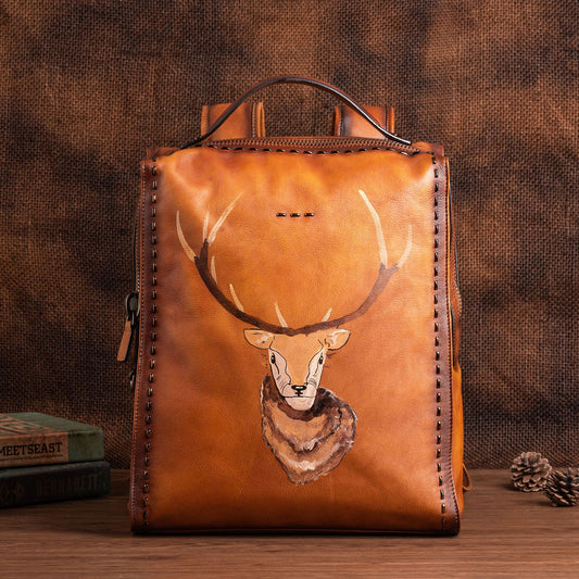 Men's backpack cowhide genuine leather unique fashion travel bag 