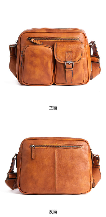 Men's Shoulder Bag Genuine Cowhide Leather Casual Manually Colored Men's Crossbody Bag 