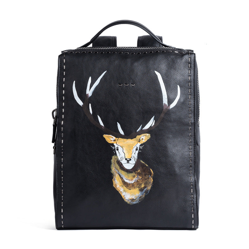 Men's backpack cowhide genuine leather unique fashion travel bag 