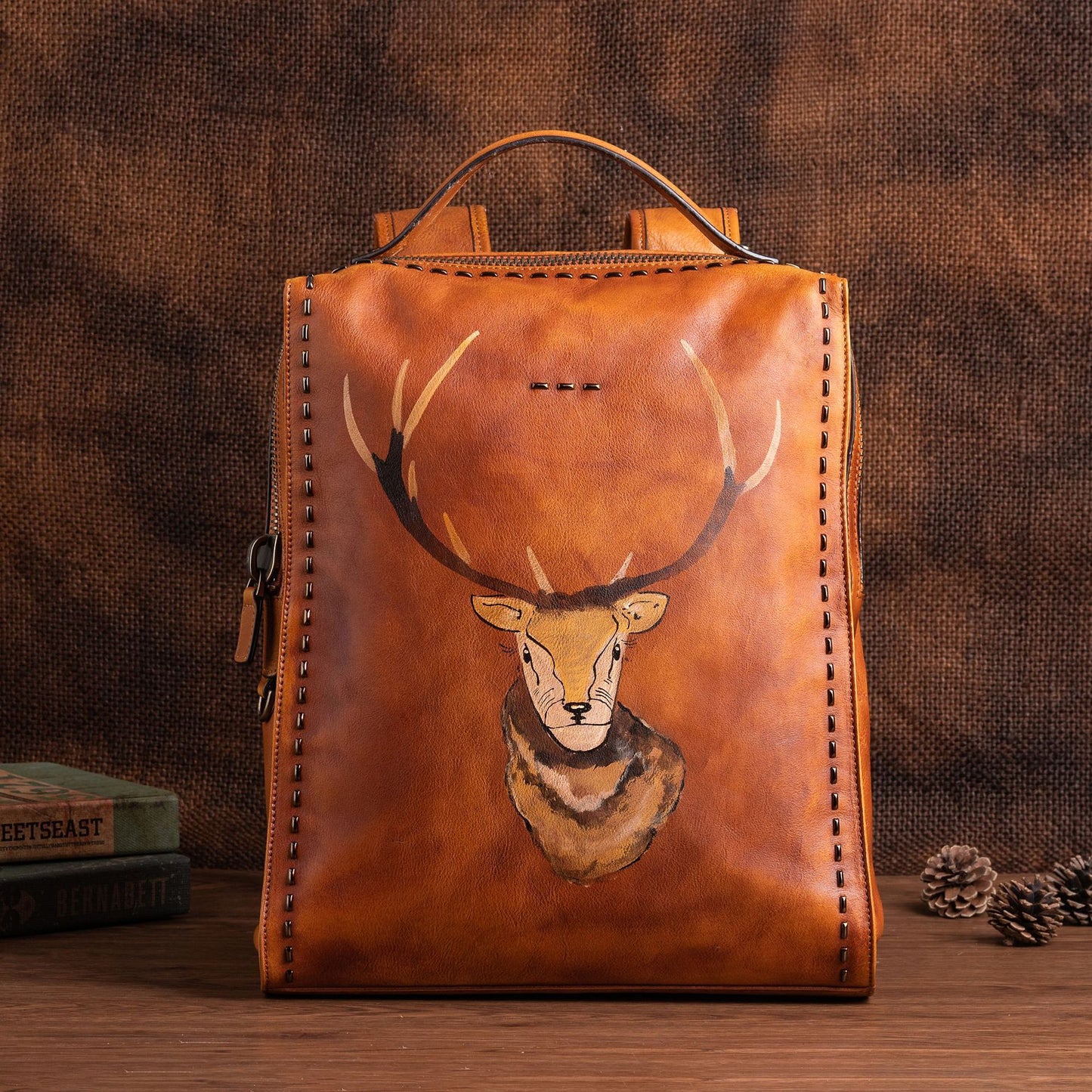 Men's backpack cowhide genuine leather unique fashion travel bag 