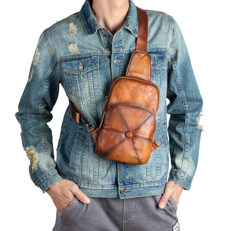 Men's bust bag Genuine cowhide leather business crossbody bag for men 