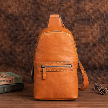 Men's Bust Bag Genuine Cowhide Leather Fashion Business Men's Crossbody Bag 