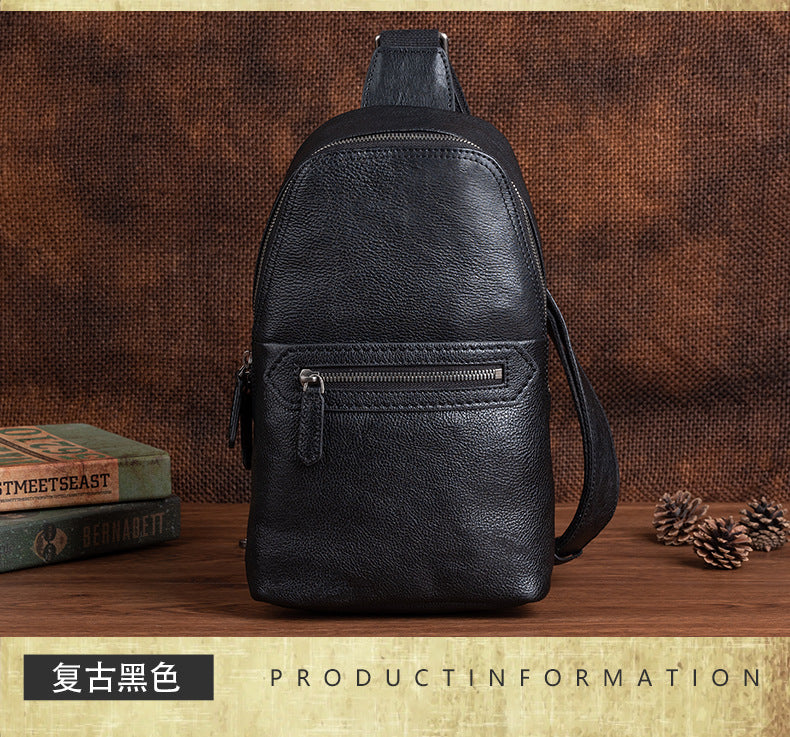 Men's Bust Bag Genuine Cowhide Leather Fashion Business Men's Crossbody Bag 