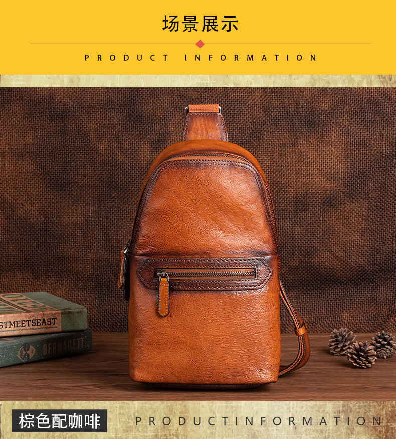 Men's Bust Bag Genuine Cowhide Leather Fashion Business Men's Crossbody Bag 