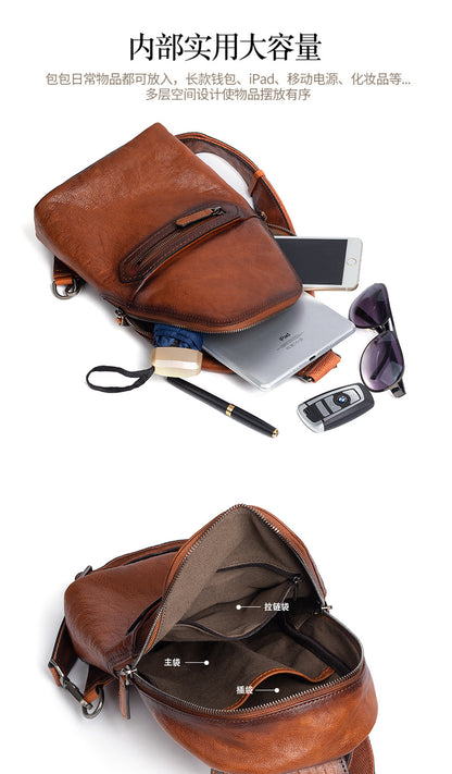 Men's Bust Bag Genuine Cowhide Leather Fashion Business Men's Crossbody Bag 