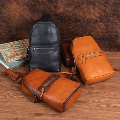Men's Bust Bag Genuine Cowhide Leather Fashion Business Men's Crossbody Bag 