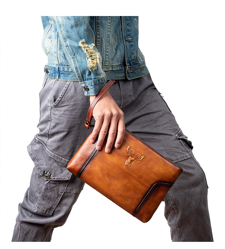 Men's Clutch Bag Genuine Cowhide Leather Casual Men's Handbag 