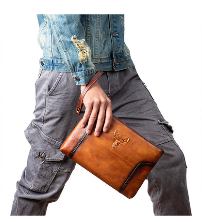 Men's Clutch Bag Genuine Cowhide Leather Casual Men's Handbag 