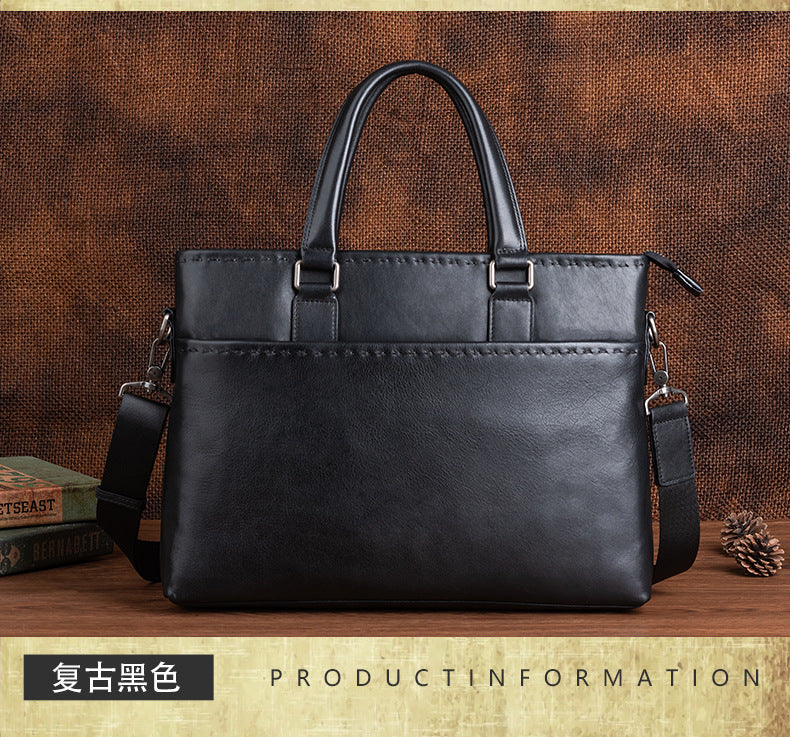 Men's Briefcase Genuine Cowhide Leather Retro Unique Handbag for Men 