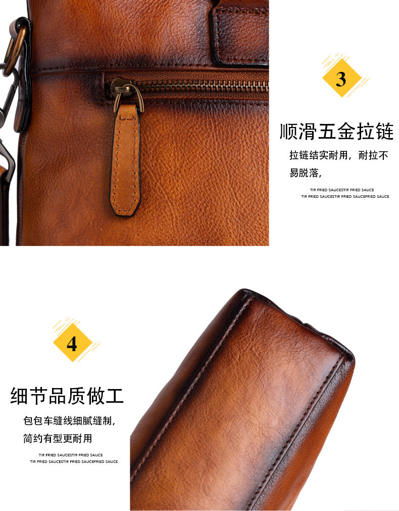 Men's Briefcase Genuine Cowhide Leather Retro Unique Handbag for Men 