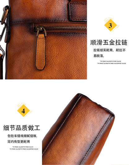 Men's Briefcase Genuine Cowhide Leather Retro Unique Handbag for Men 