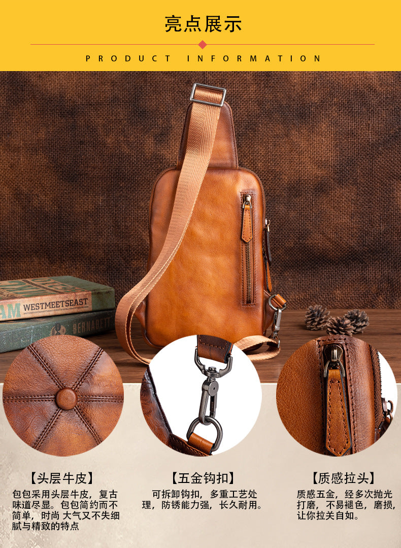 Men's bust bag Genuine cowhide leather business crossbody bag for men 