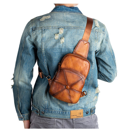 Men's bust bag Genuine cowhide leather business crossbody bag for men 