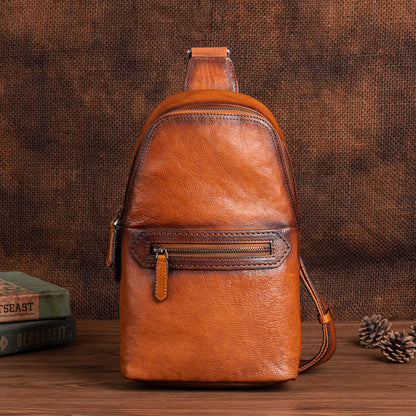 Men's Bust Bag Genuine Cowhide Leather Fashion Business Men's Crossbody Bag 