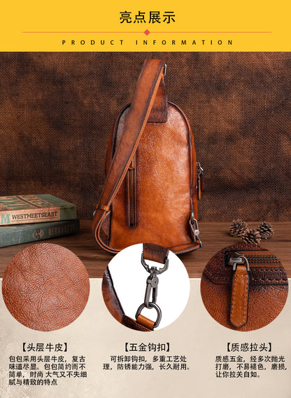 Men's Bust Bag Genuine Cowhide Leather Fashion Business Men's Crossbody Bag 