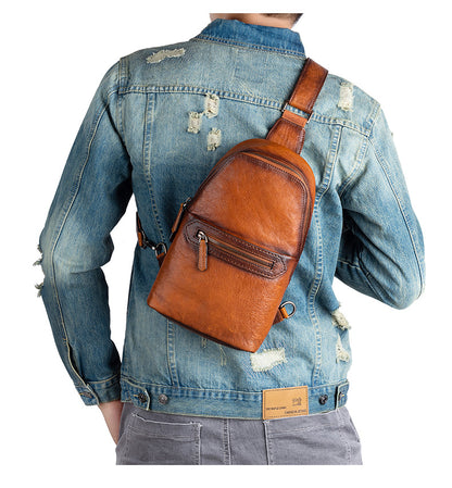 Men's Bust Bag Genuine Cowhide Leather Fashion Business Men's Crossbody Bag 