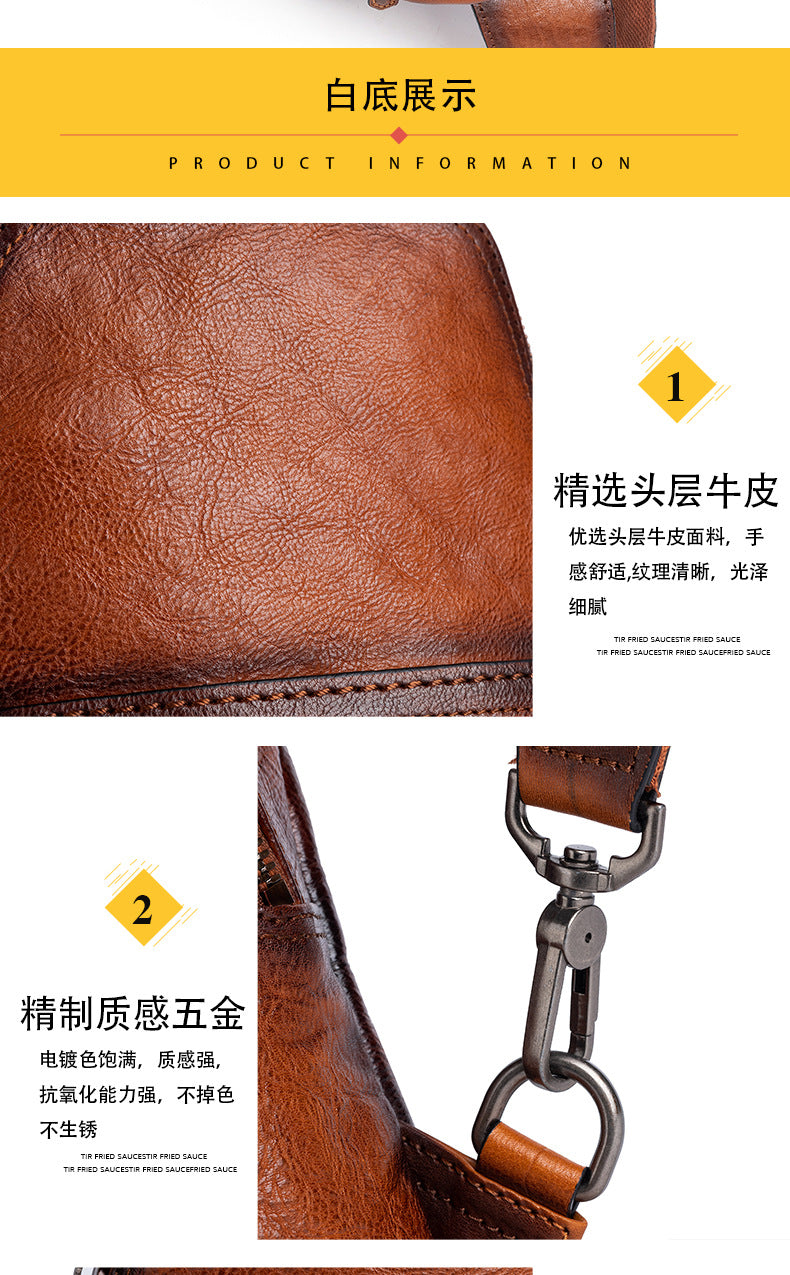 Men's Bust Bag Genuine Cowhide Leather Fashion Business Men's Crossbody Bag 