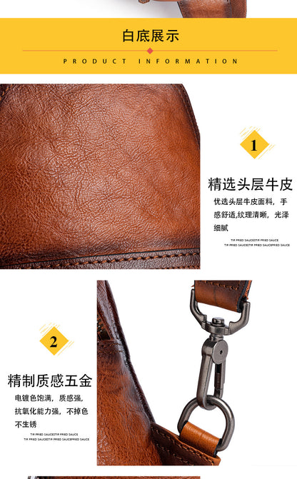 Men's Bust Bag Genuine Cowhide Leather Fashion Business Men's Crossbody Bag 