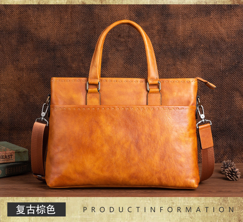 Men's Briefcase Genuine Cowhide Leather Retro Unique Handbag for Men 