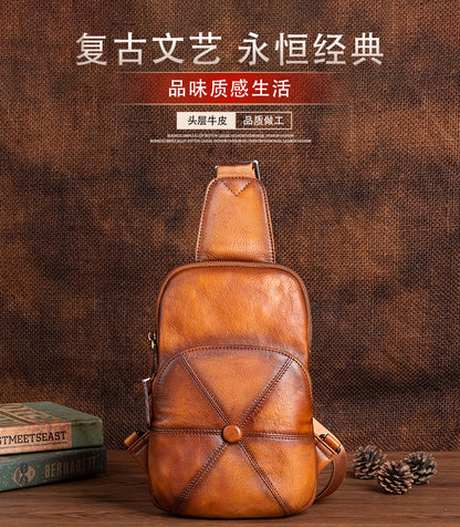 Men's bust bag Genuine cowhide leather business crossbody bag for men 