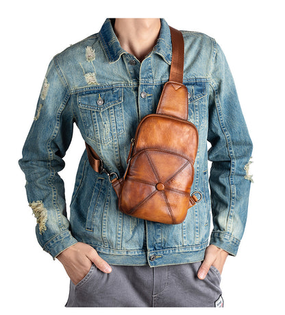 Men's bust bag Genuine cowhide leather business crossbody bag for men 