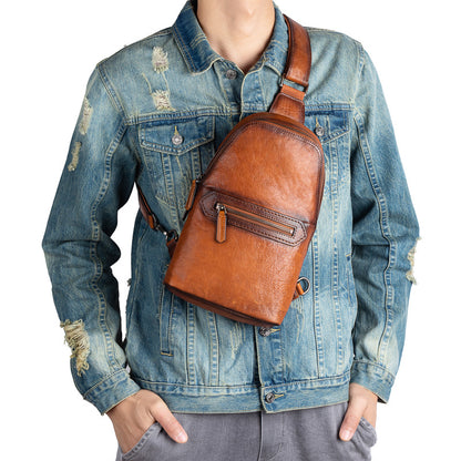 Men's Bust Bag Genuine Cowhide Leather Fashion Business Men's Crossbody Bag 