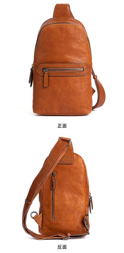 Men's Bust Bag Genuine Cowhide Leather Fashion Business Men's Crossbody Bag 