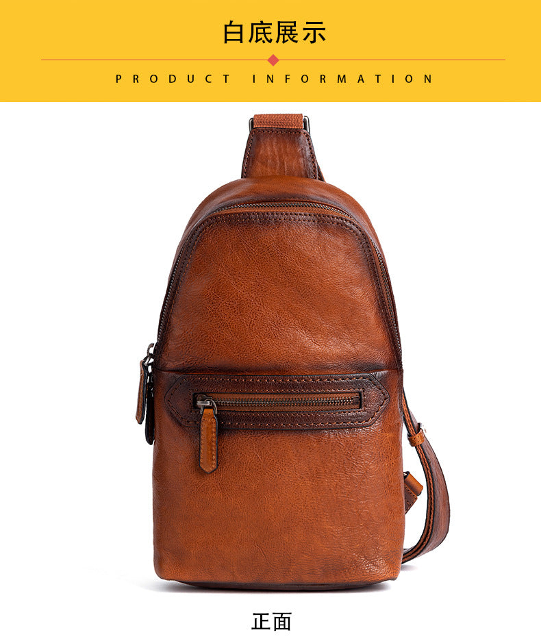 Men's Bust Bag Genuine Cowhide Leather Fashion Business Men's Crossbody Bag 