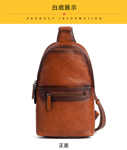 Men's Bust Bag Genuine Cowhide Leather Fashion Business Men's Crossbody Bag 