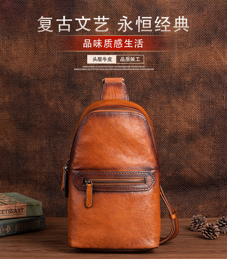 Men's Bust Bag Genuine Cowhide Leather Fashion Business Men's Crossbody Bag 