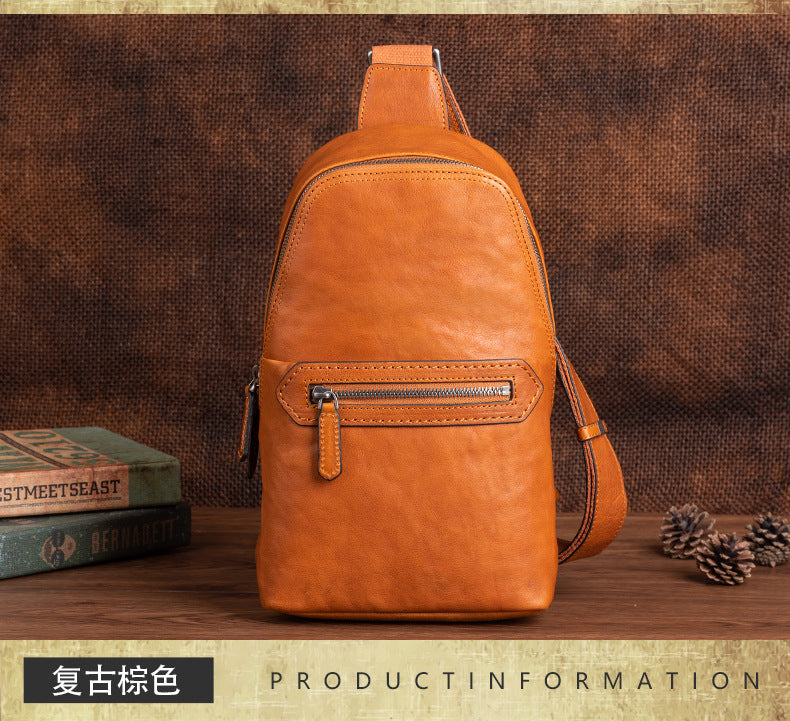 Men's Bust Bag Genuine Cowhide Leather Fashion Business Men's Crossbody Bag 