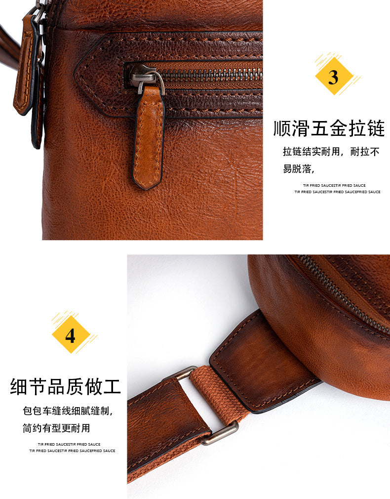 Men's Bust Bag Genuine Cowhide Leather Fashion Business Men's Crossbody Bag 