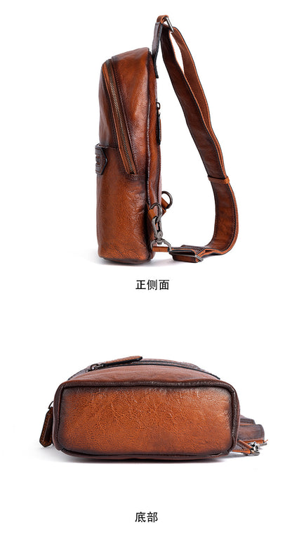 Men's Bust Bag Genuine Cowhide Leather Fashion Business Men's Crossbody Bag 
