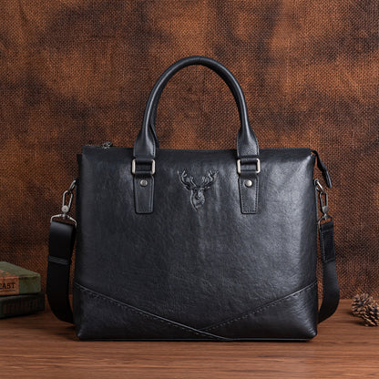 Men's Briefcase Genuine Cowhide Leather Retro Unique Handbag for Men 