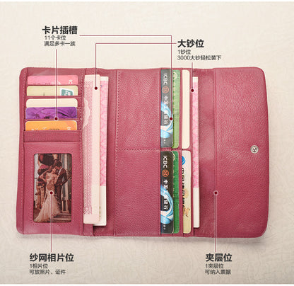 Ladies wallet sheep leather trifold wallet multi-functional ultra-thin large capacity wallet simple long wallet