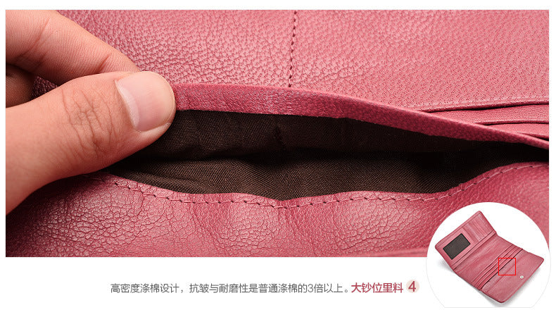 Ladies wallet sheep leather trifold wallet multi-functional ultra-thin large capacity wallet simple long wallet