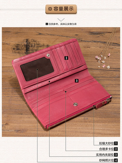 Ladies wallet sheep leather wallet multi-functional ultra-thin bifold wallet zipper wallet casual long wallet