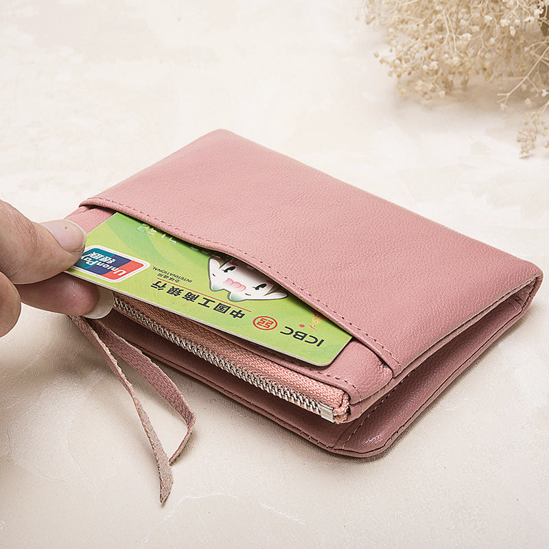 Women's Wallet Stylish and Beautiful Wallet Short Length Genuine Leather Mini Sheep Leather Wallet Zipper Bifold Wallet Coin Purse