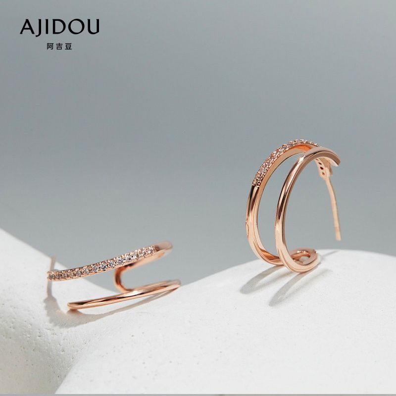 シンプル幾何二重リング透かし彫り  イヤリングリングピアス