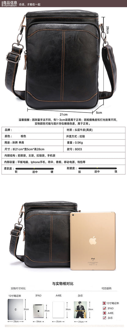 Men's Shoulder Bag Genuine Cowhide Business Briefcase Retro Fashion Men Crossbody Bag