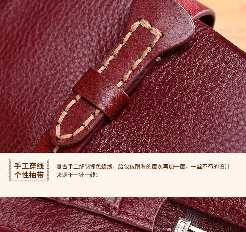 Ladies wallet short genuine leather retro mini unique large capacity head layer cowhide coin purse simple