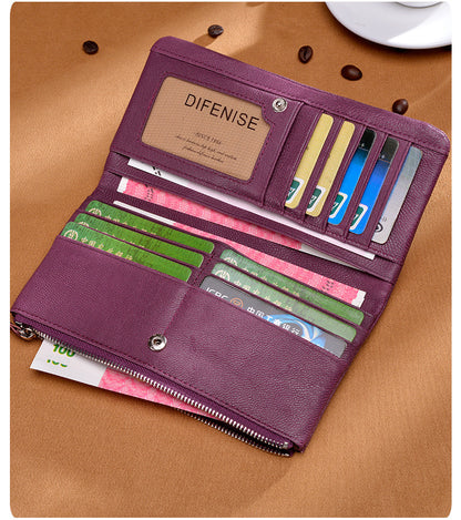 Ladies wallet large capacity multi-carry slim long wallet genuine leather bifold wallet zipper sheep leather wallet