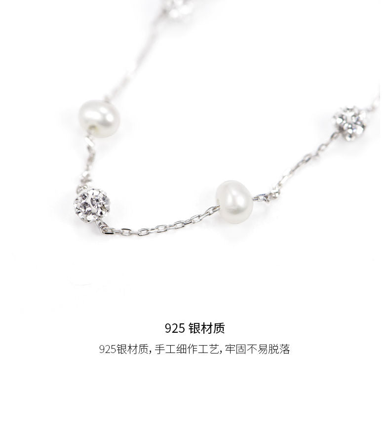AJIDOUパールキラキララインストーンスリムブレスレット日韓の甘い風925シルバーアクセサリー