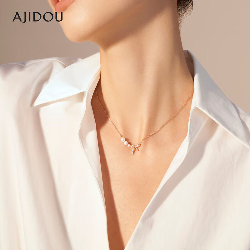 AJIDOUお洒落甘いネックレスリボンパール高級感鎖骨チェーンギフト