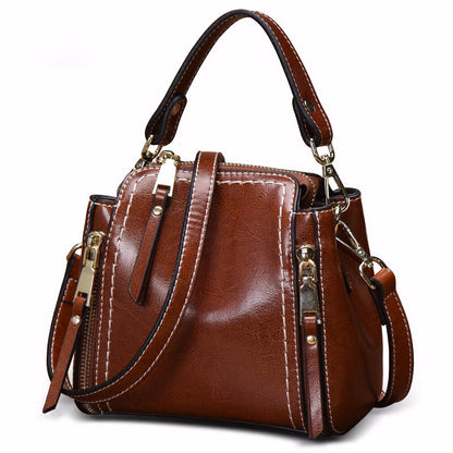 Cowhide women's bag Retro Crossbody bag that goes with anything Fashion bucket bag Genuine leather shoulder bag. Pochette