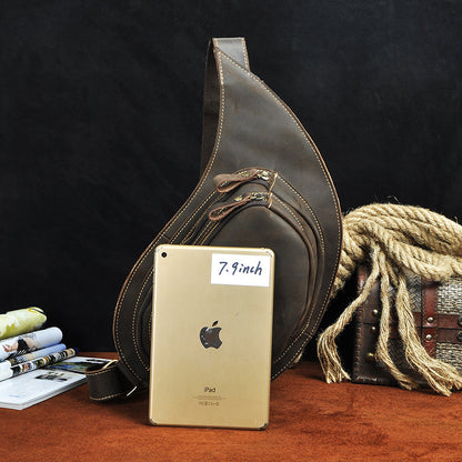 Men's bust bag Genuine cowhide leather retro large capacity crossbody bag for men 