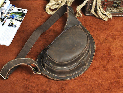 Men's bust bag Genuine cowhide leather retro large capacity crossbody bag for men 